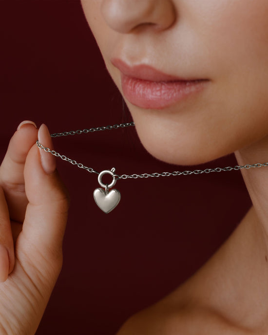 Lovely Heart Classic Chain Necklace Set Silber