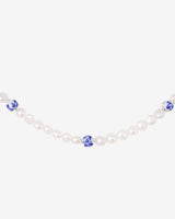 Flower Tile Pearl Necklace Silber