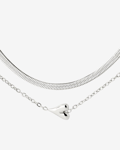 Flowy Heart Necklace Bundle Silber