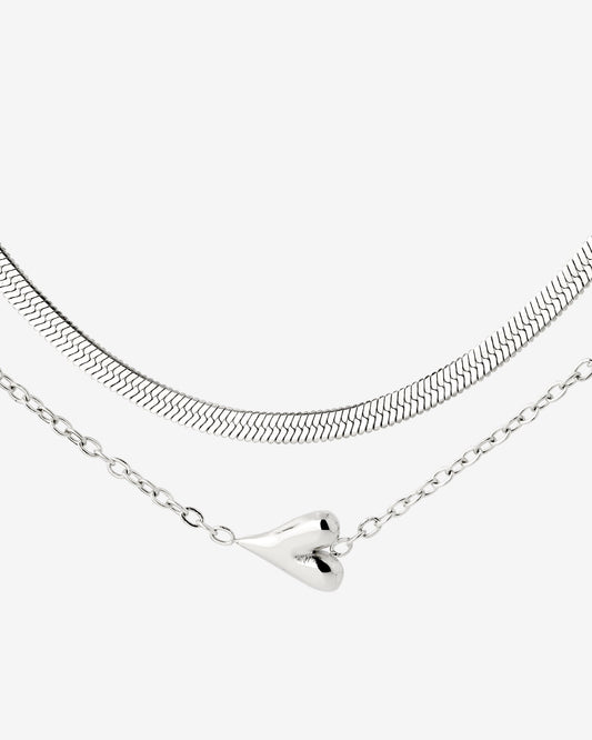 Flowy Heart Necklace Bundle Silber