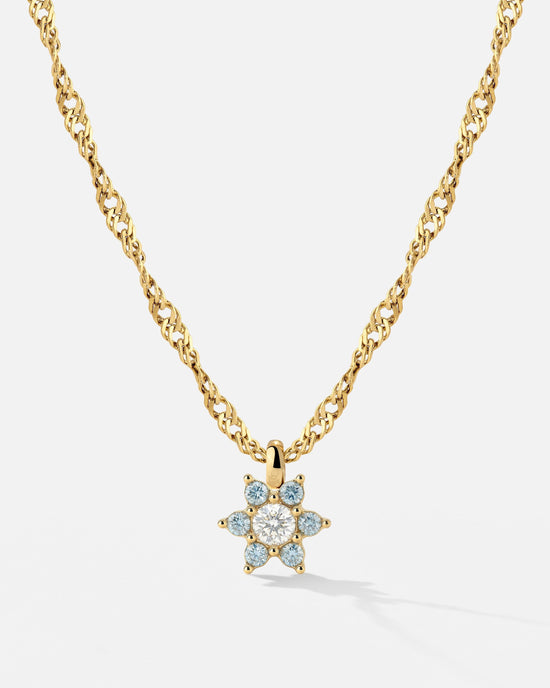 Sparkling Blue Petal Necklace Gold
