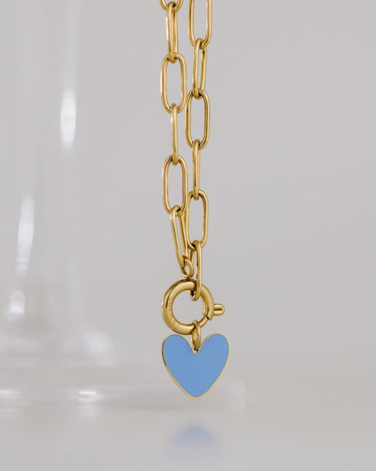 Blue Heart Oval Links Necklace Set Roségold