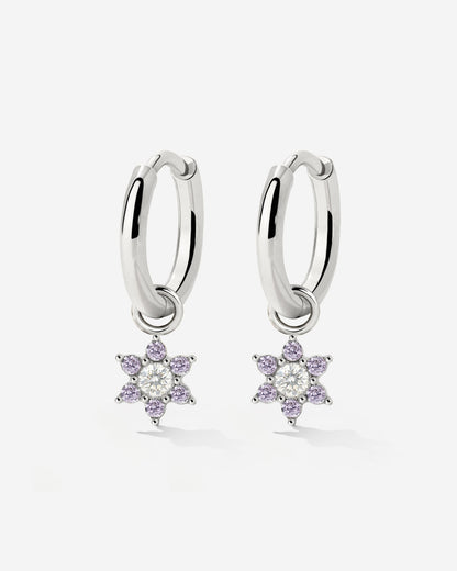 Purple Petal Hoop Set Small Silber