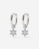 Purple Petal Hoop Set Small Silber