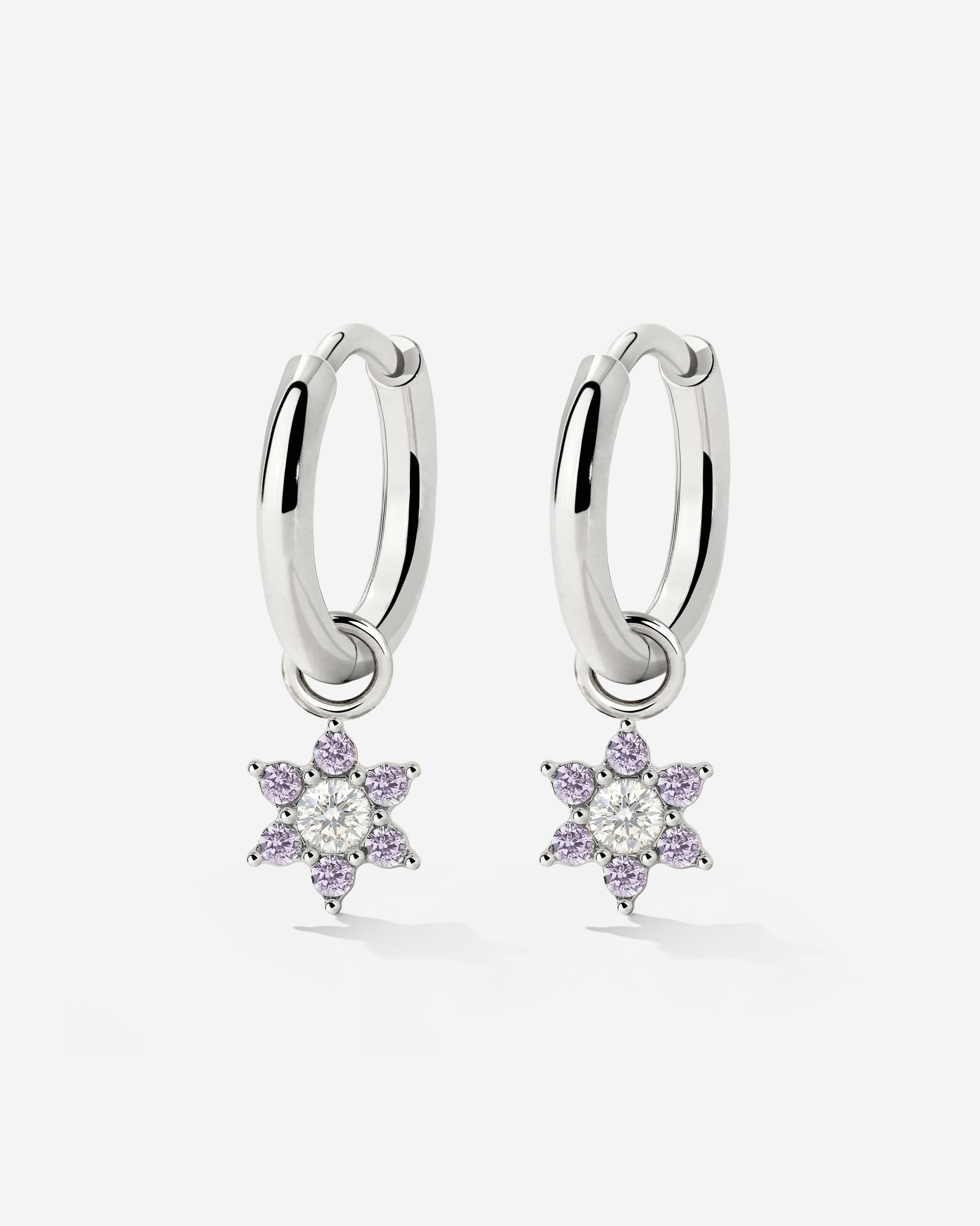Purple Petal Hoop Set Small Silber