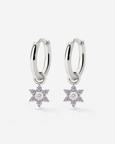 Purple Petal Hoop Set Small Silber