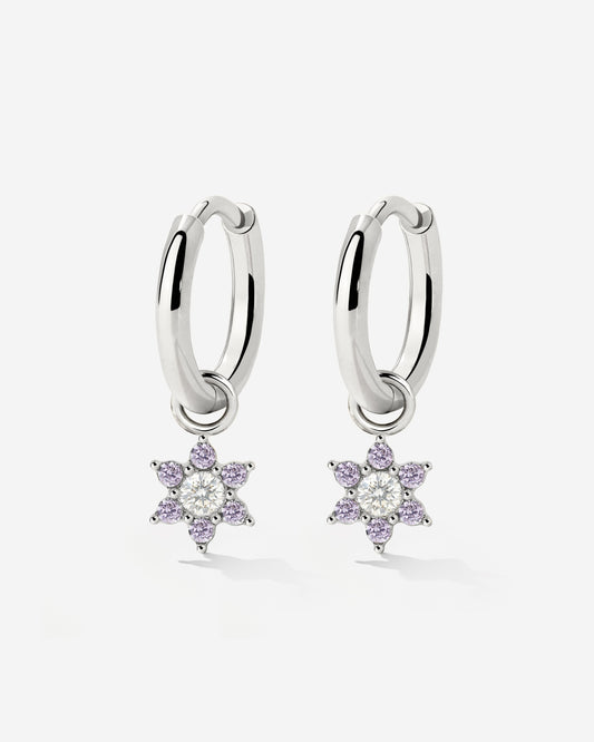 Purple Petal Hoop Set Small Silber