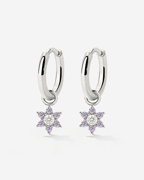 Purple Petal Hoop Set Small Silber