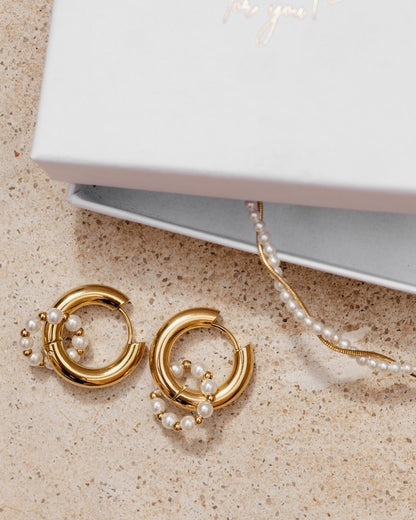 Chunky Pearl 'n' Beads Hoop Set Medium Gold