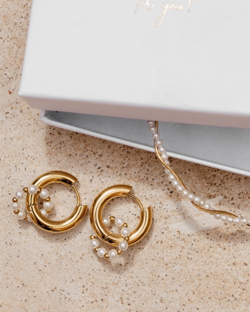 Chunky Pearl 'n' Beads Hoop Set Medium Roségold