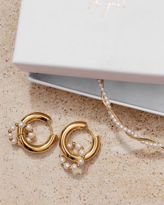 Chunky Pearl 'n' Beads Hoop Set Medium Roségold