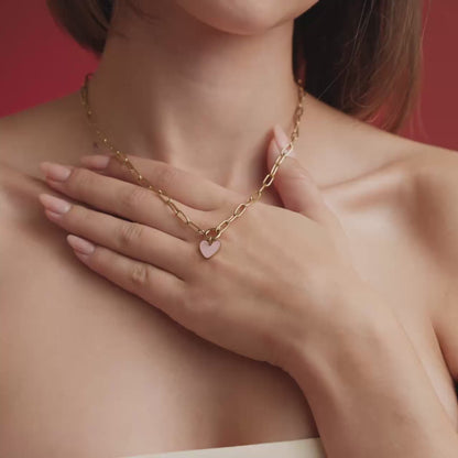 Pink Heart Oval Links Necklace Set Silber