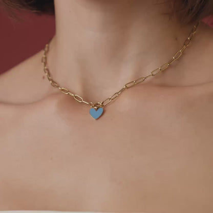 Blue Heart Oval Links Necklace Set Gold