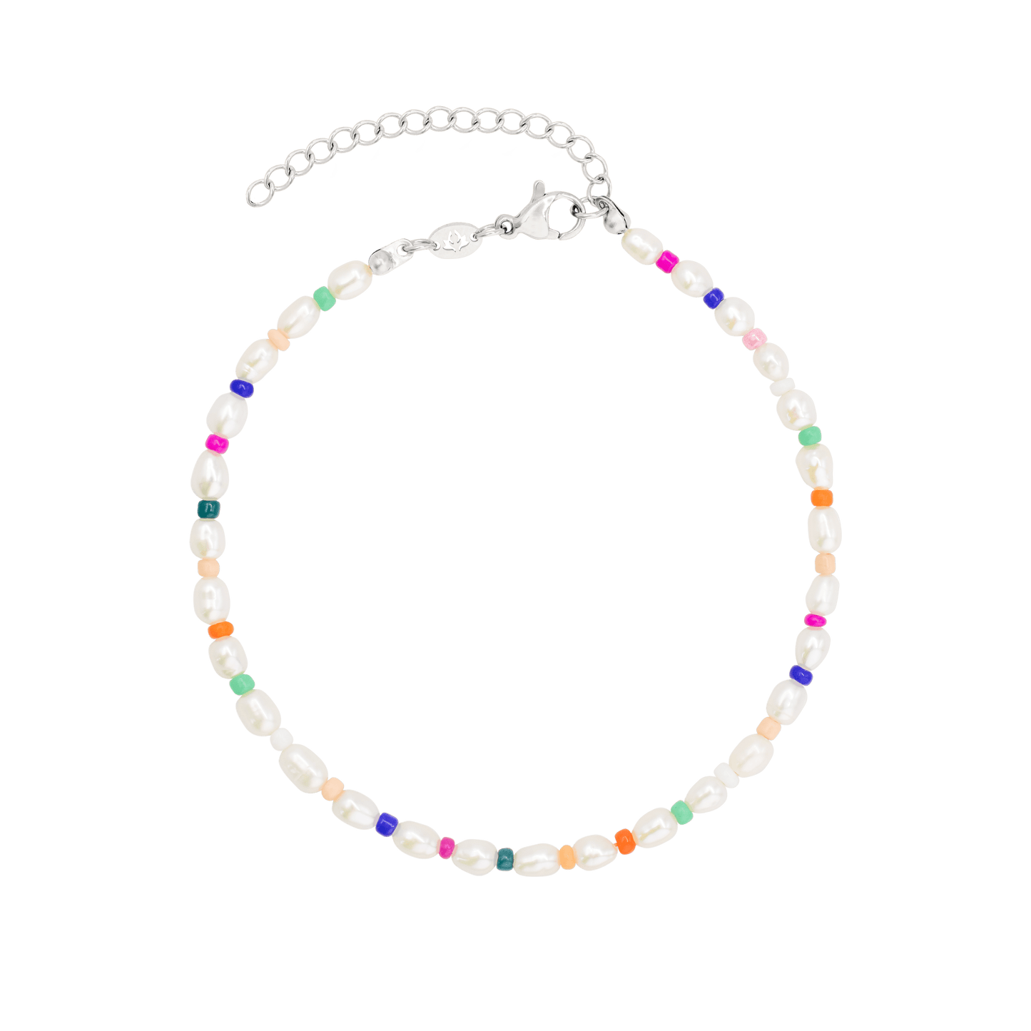Rainbow Pearl Anklet Silber