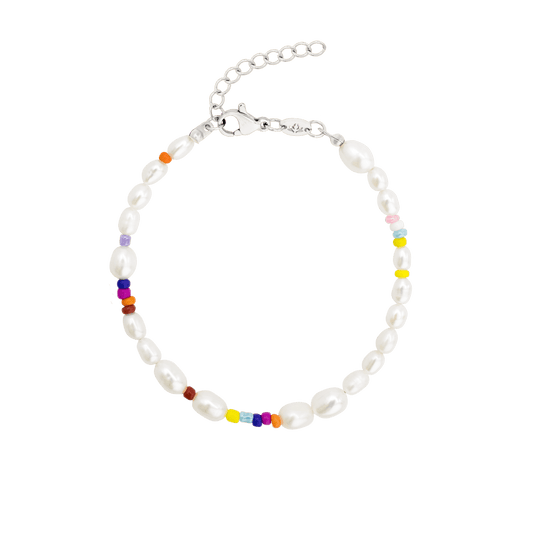 Rainbow Pearl Bracelet Silber