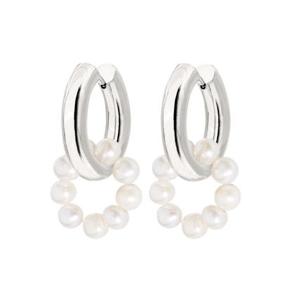 Pearly Donut Hoop Set Silber