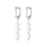 Triple Pearl Hoop Set Silber