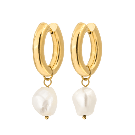 Chunky Pearl Hoop Set Gold