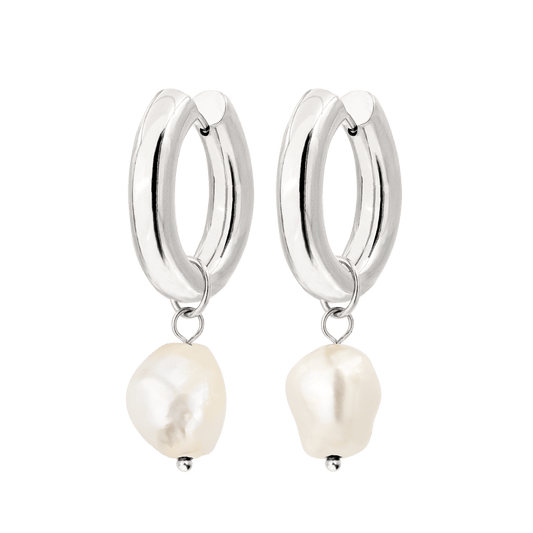 Chunky Pearl Hoop Set Silber