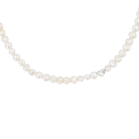 Retro Love Pearl Necklace Silber