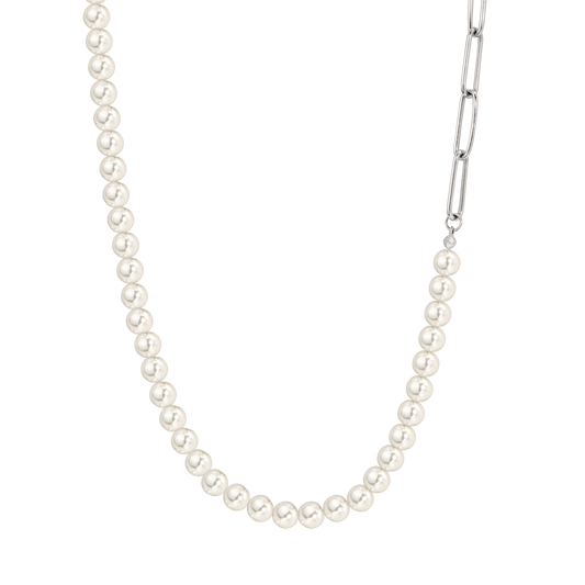 Chain & Pearl Necklace Silber