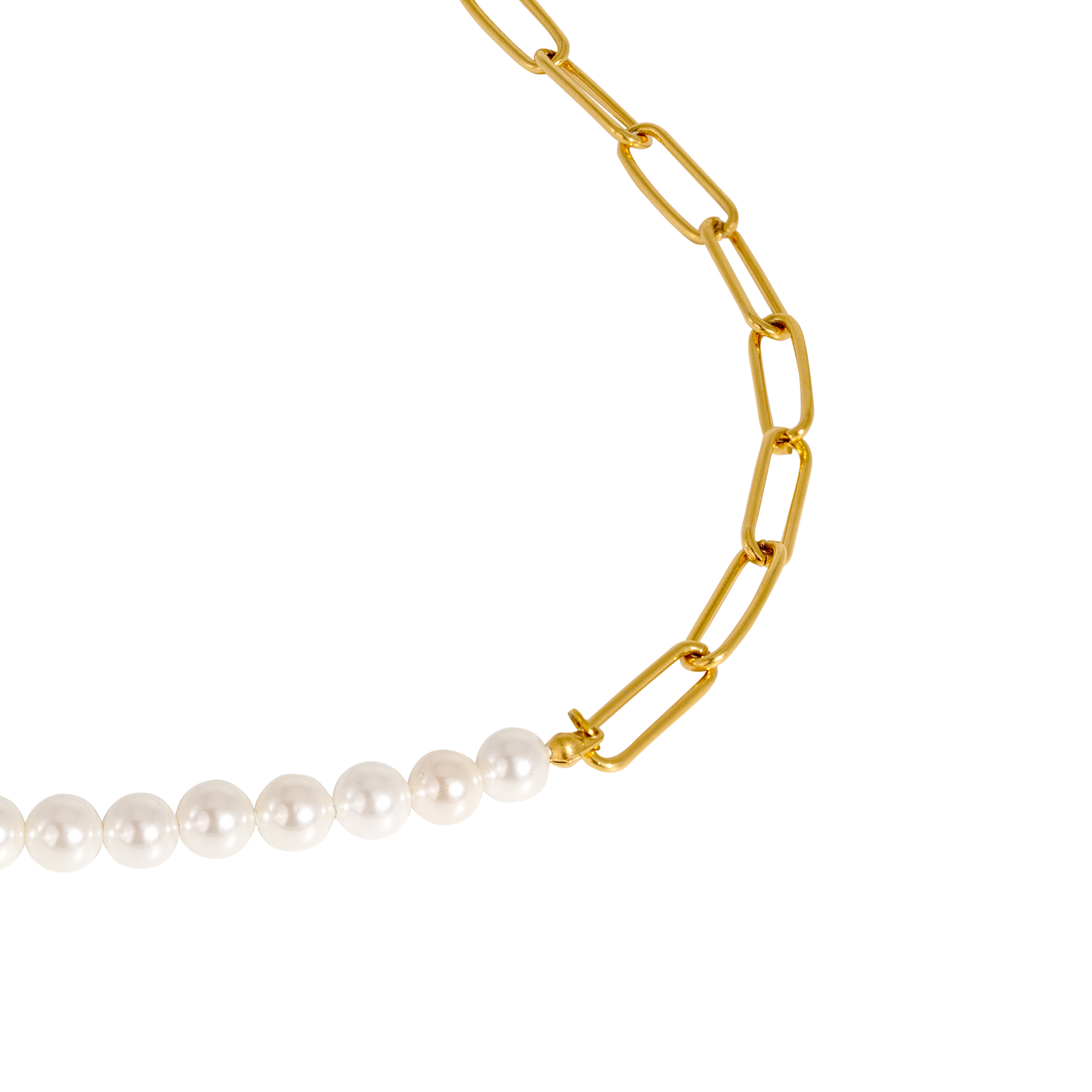 Chain & Pearl Necklace Gold