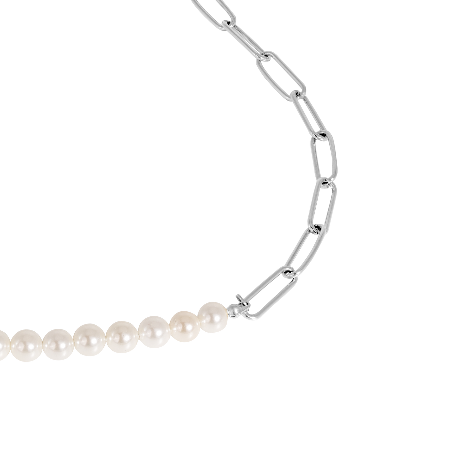 Chain & Pearl Necklace Silber