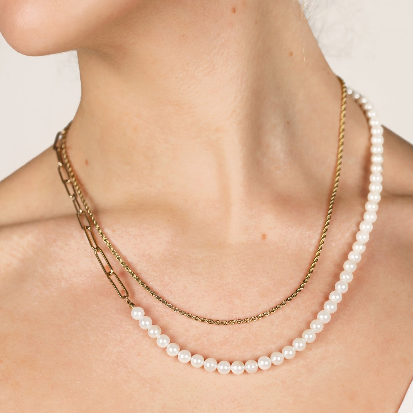 Chain & Pearl Necklace Silber
