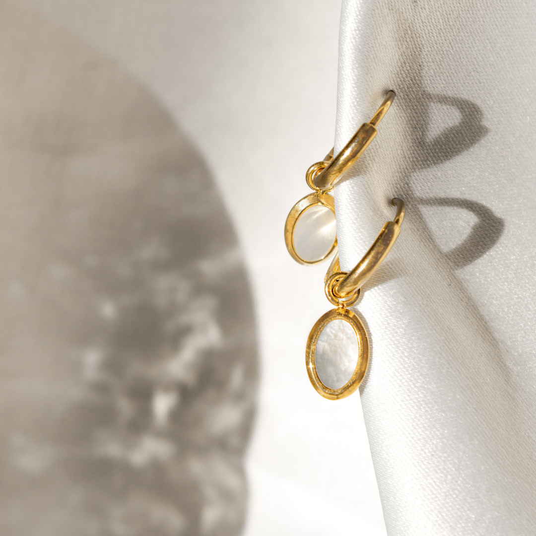 Mother of Pearls Hoop Set Gold