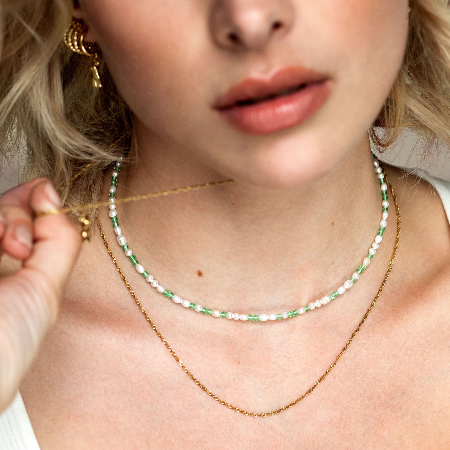 Perlita Verde Necklace Silber